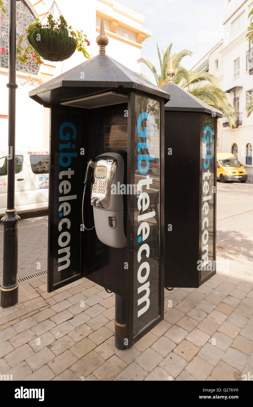 Gibraltar telecom ( Gibtele.com ) phone box, Main Street, Gibraltar Europe Banque D'Images