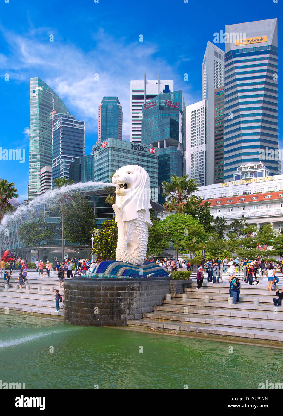 La statue du Merlion, symbole de Singapour à Marina Bay Banque D'Images