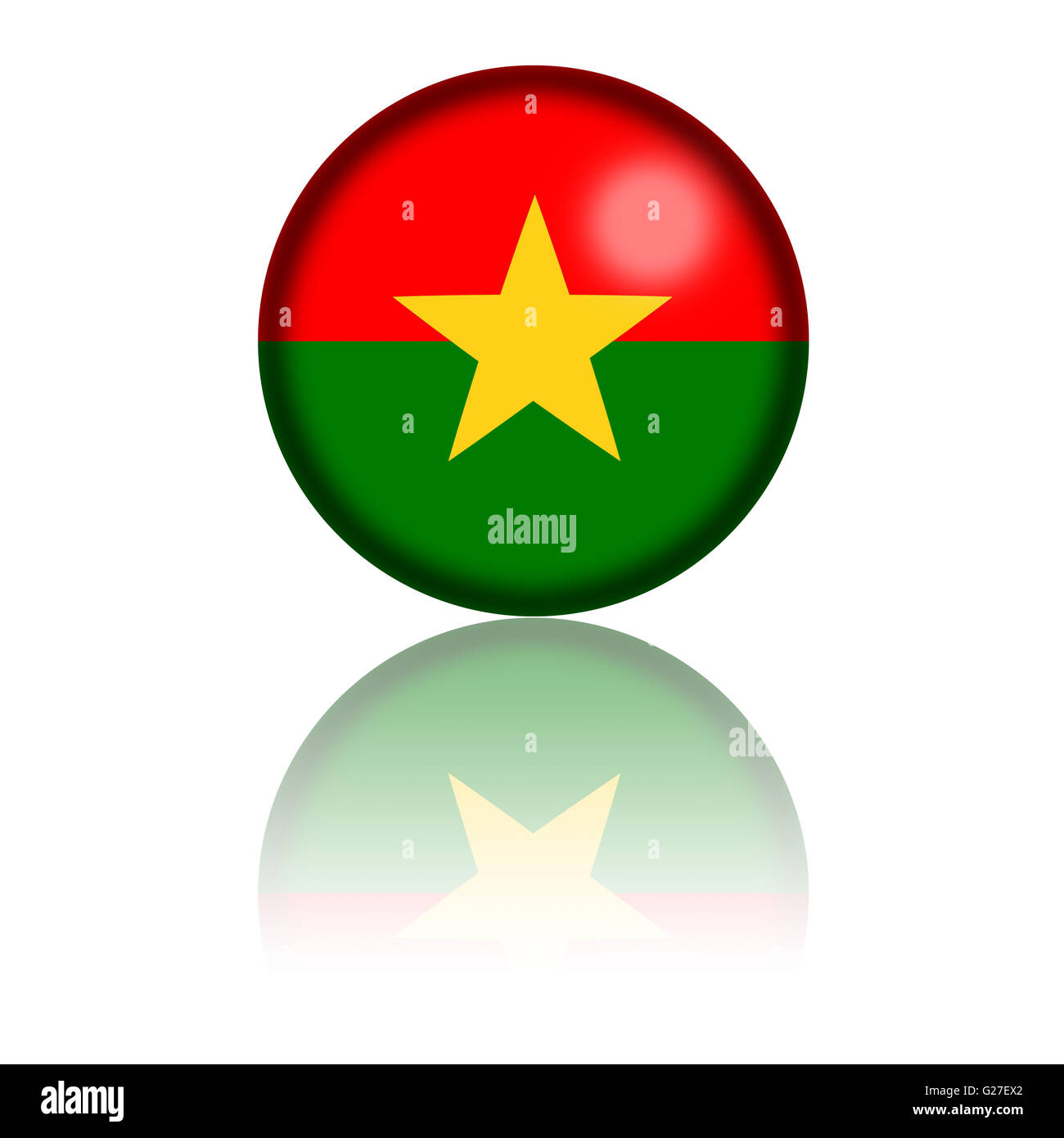 Sphère 3D ou de l'insigne du Burkina Faso d'un drapeau d'une réflexion au fond. Banque D'Images