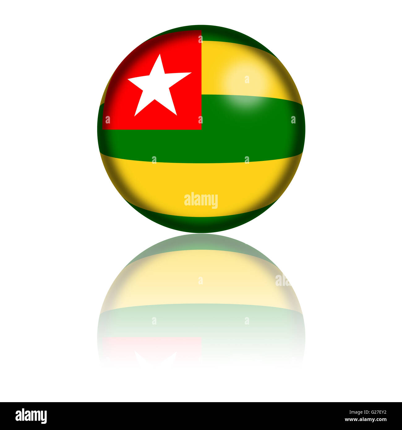 Sphère 3D ou de l'insigne du Togo d'un drapeau d'une réflexion au fond. Banque D'Images