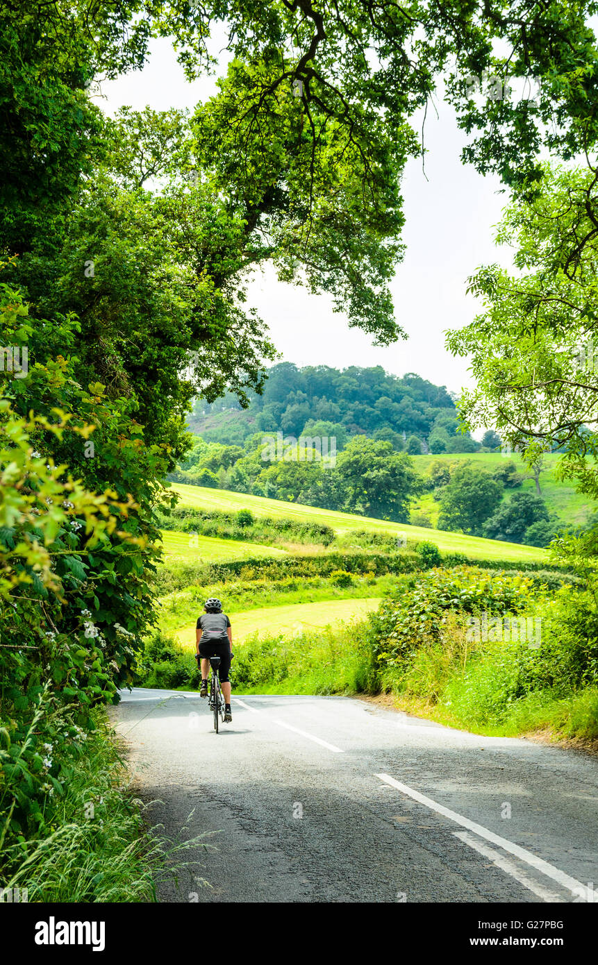 Cycliste sur route sur le côté ouest de l'Angleterre Cheshire Peckforton Hills Banque D'Images