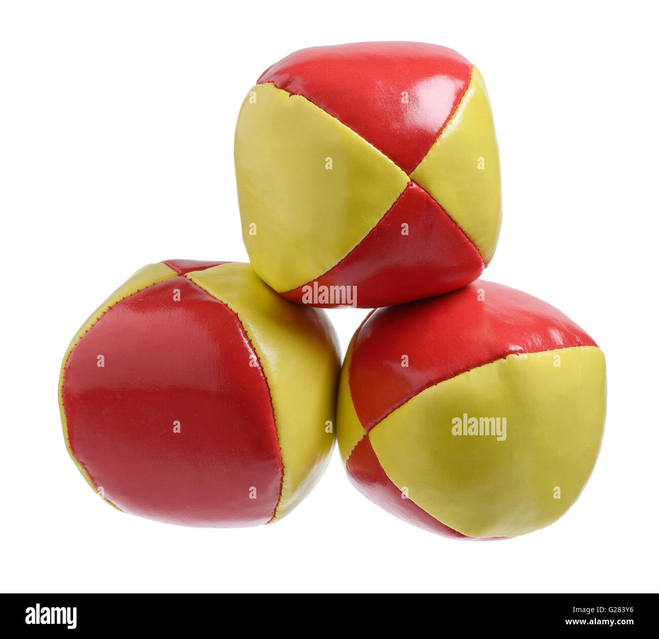 Trois balles de jonglage rouge et jaune Banque D'Images