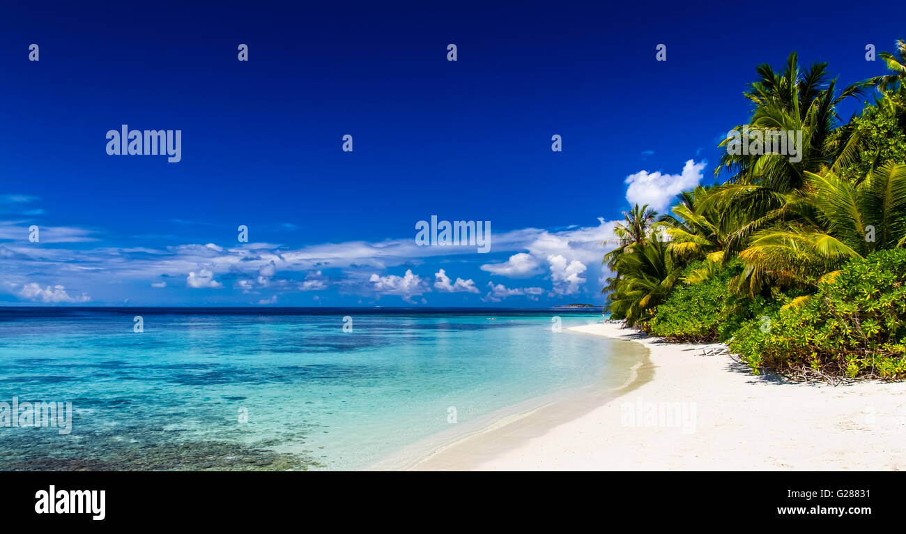Belle plage aux Maldives, panorama historique concept Banque D'Images