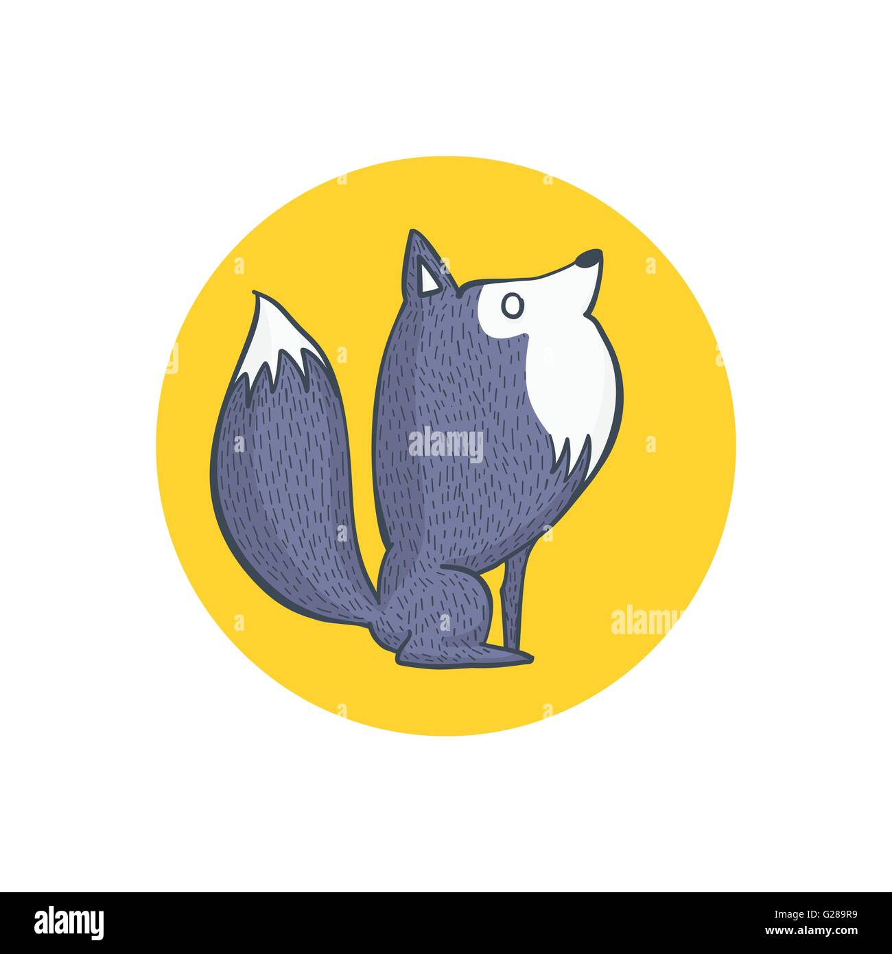 Vector Illustration de loup gris et pleine lune, personnage de dessiner à main Illustration de Vecteur