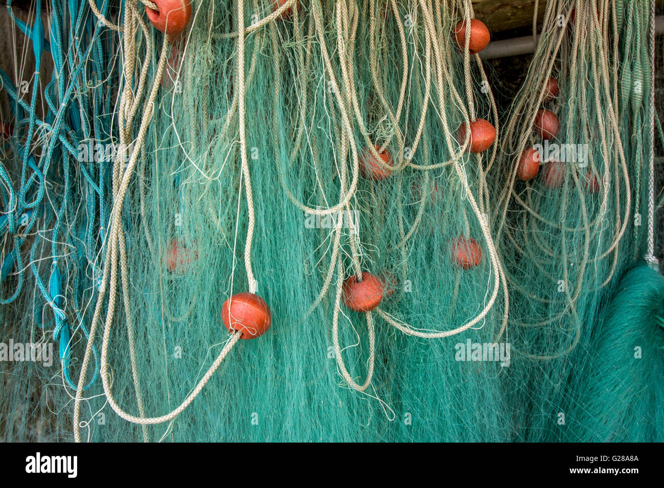 Les filets de pêche suspendus. D'Yvoire. Haute Savoie. France Banque D'Images