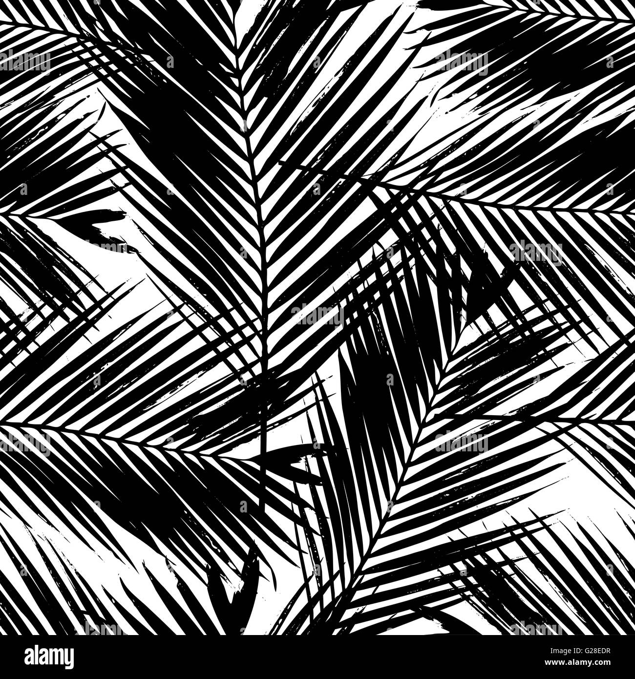 Schéma de répétition sans faille avec les silhouettes des feuilles de palmier en noir sur fond blanc. Illustration de Vecteur