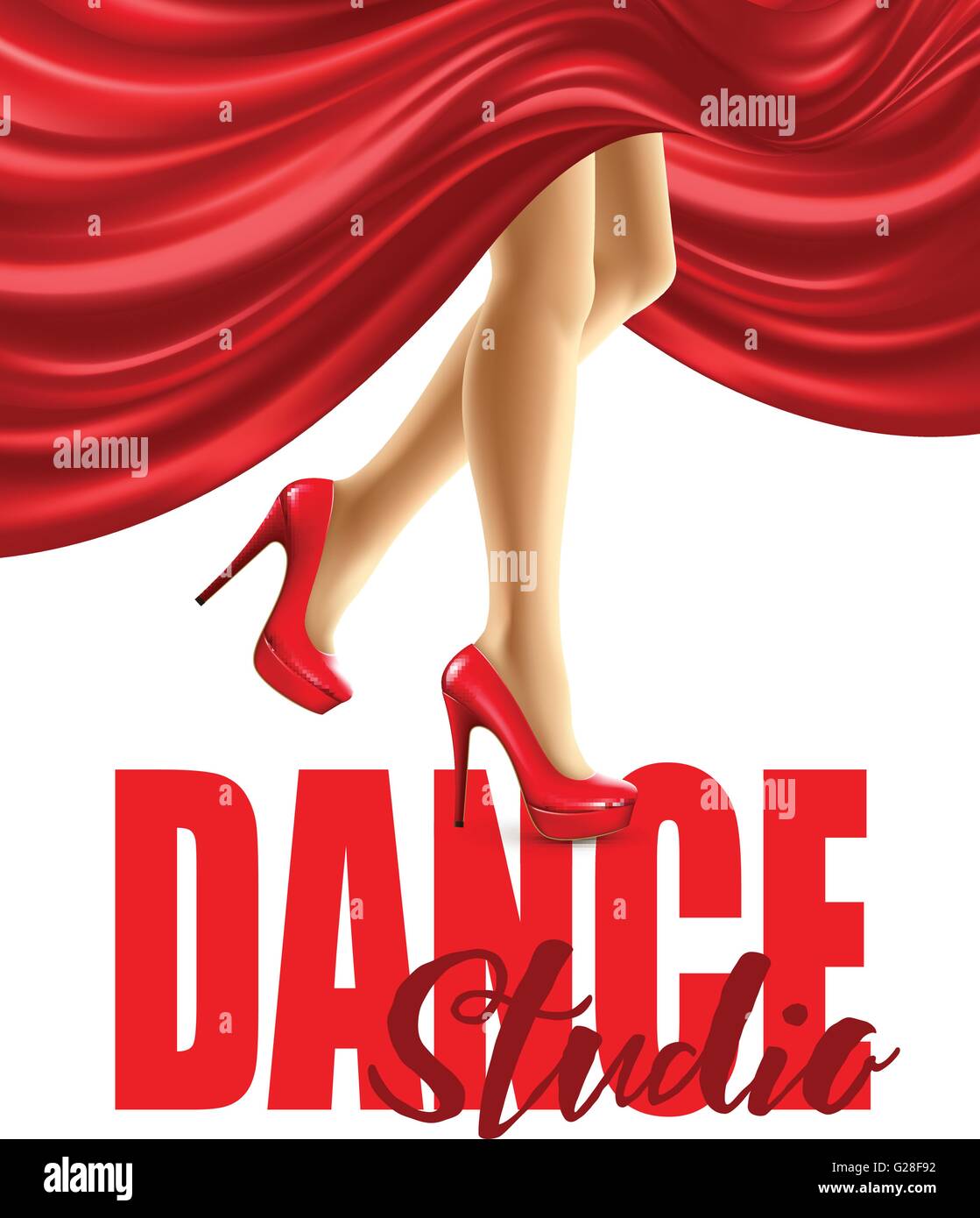 Affiche pour le studio de danse avec des jambes en chaussures rouges et jupe ondulant. Vector illustration Illustration de Vecteur