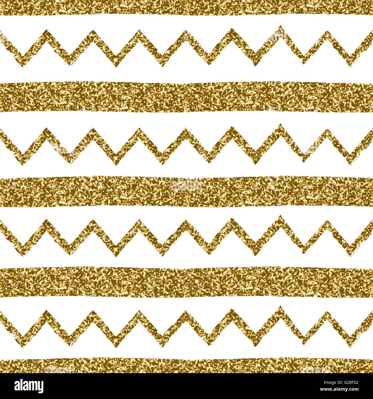 Motif répétitif sans couture avec Chevron et les lignes dans gold glitter sur fond blanc. Illustration de Vecteur