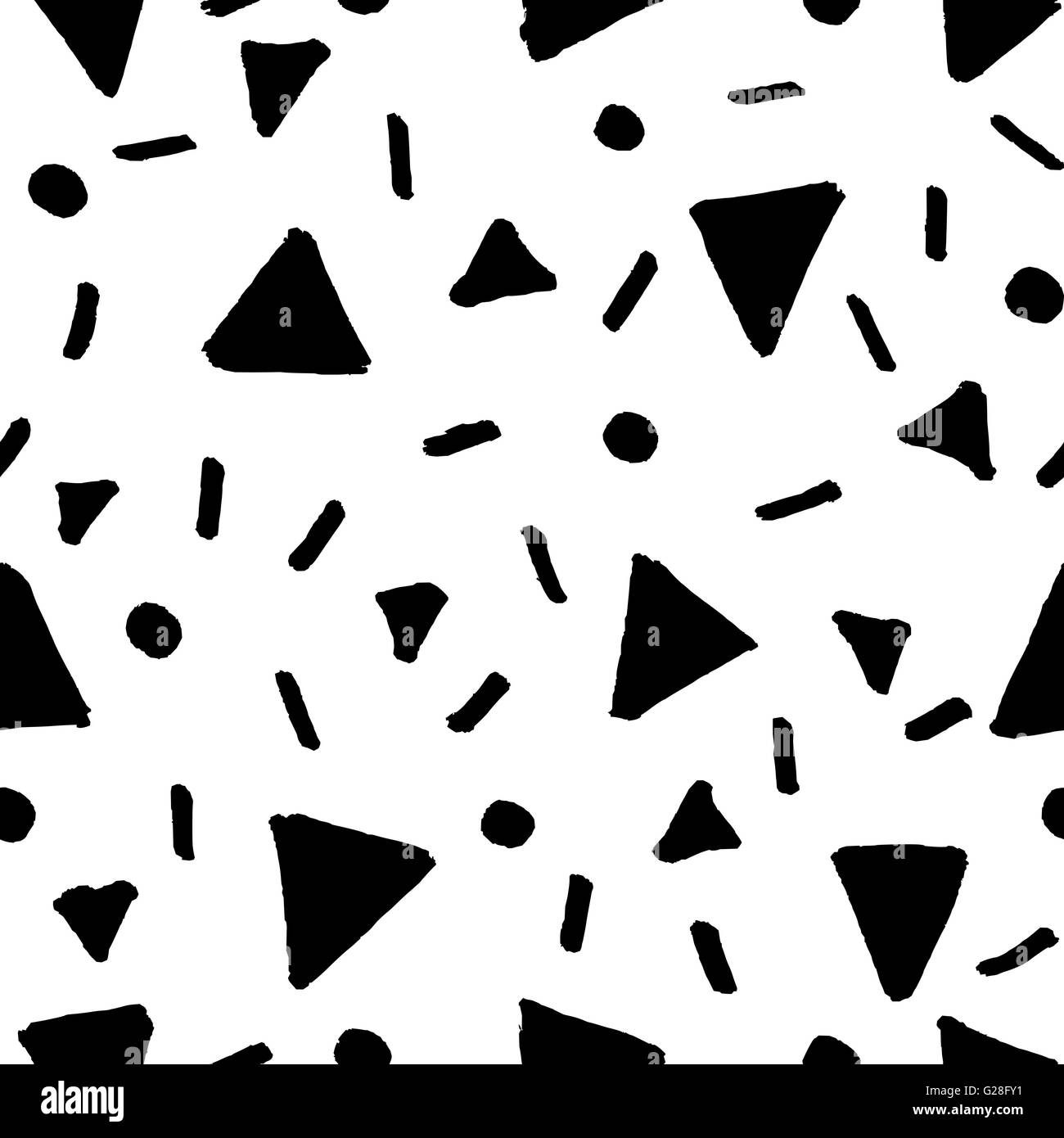 Hand drawn abstract pattern en noir sur fond blanc. Style rétro arrière-plan transparent répétition. Illustration de Vecteur