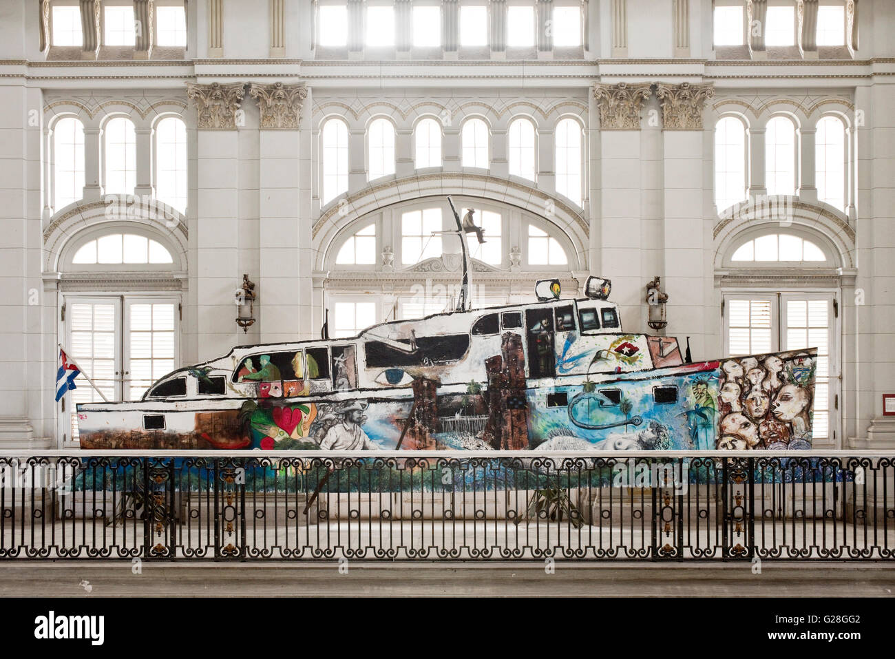 Une représentation de l'yacht "Granma" dans le musée de la Révolution à La Havane, Cuba. Banque D'Images