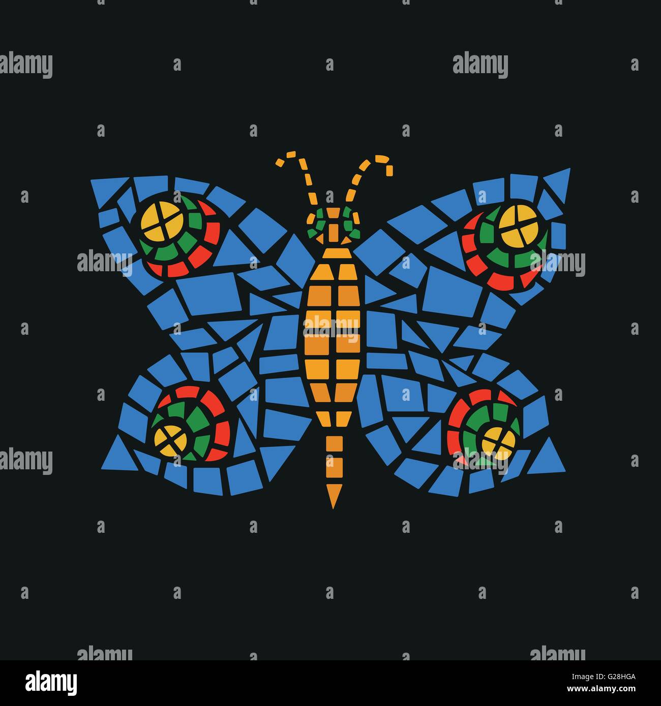 Сolorful mosaïque papillon sur fond sombre Illustration de Vecteur