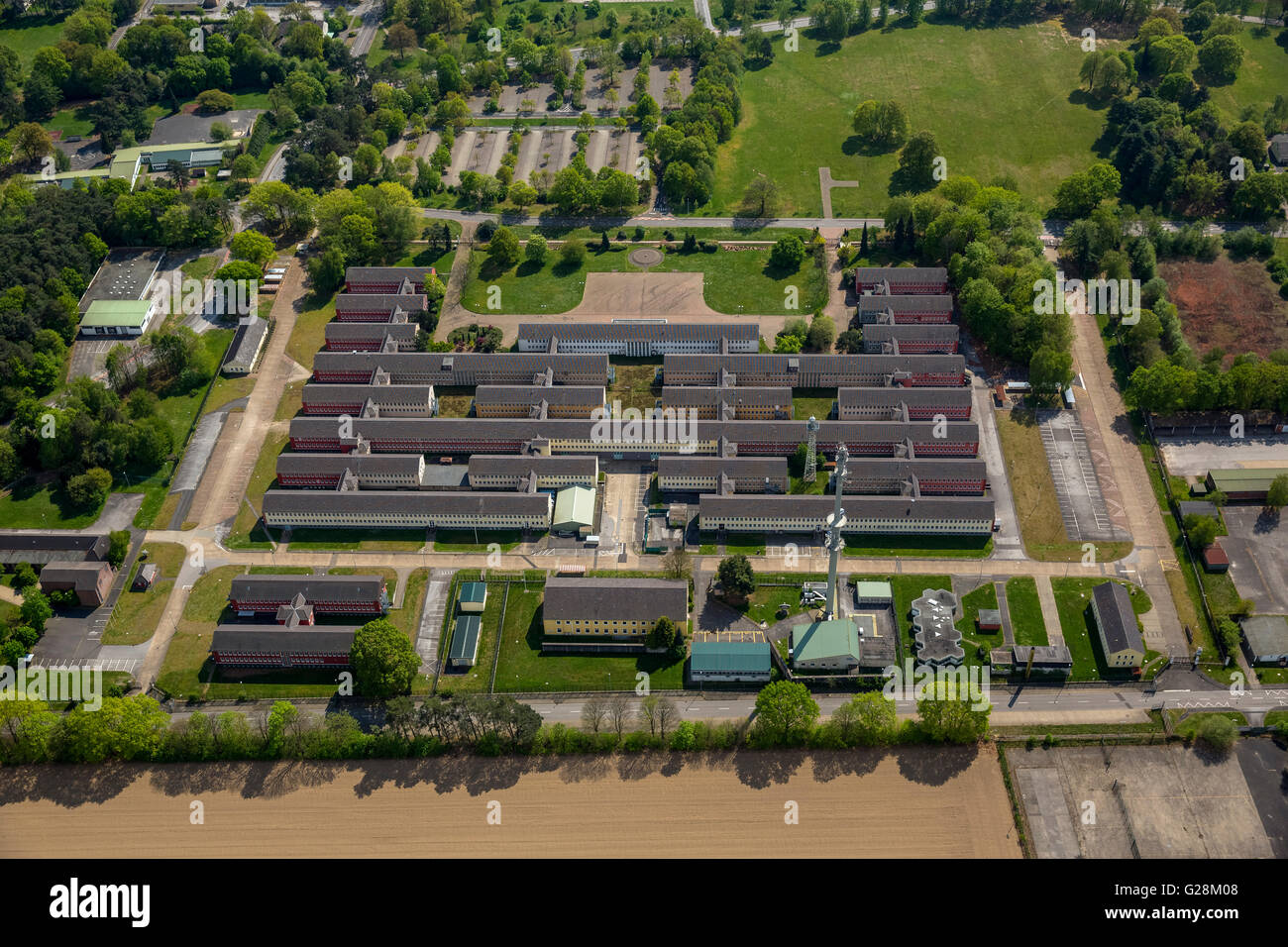Vue aérienne, un site possible pour Rock am Ring, ancien site militaire de conversion de l'Armée britannique du Rhin, jhq rheindahen Banque D'Images