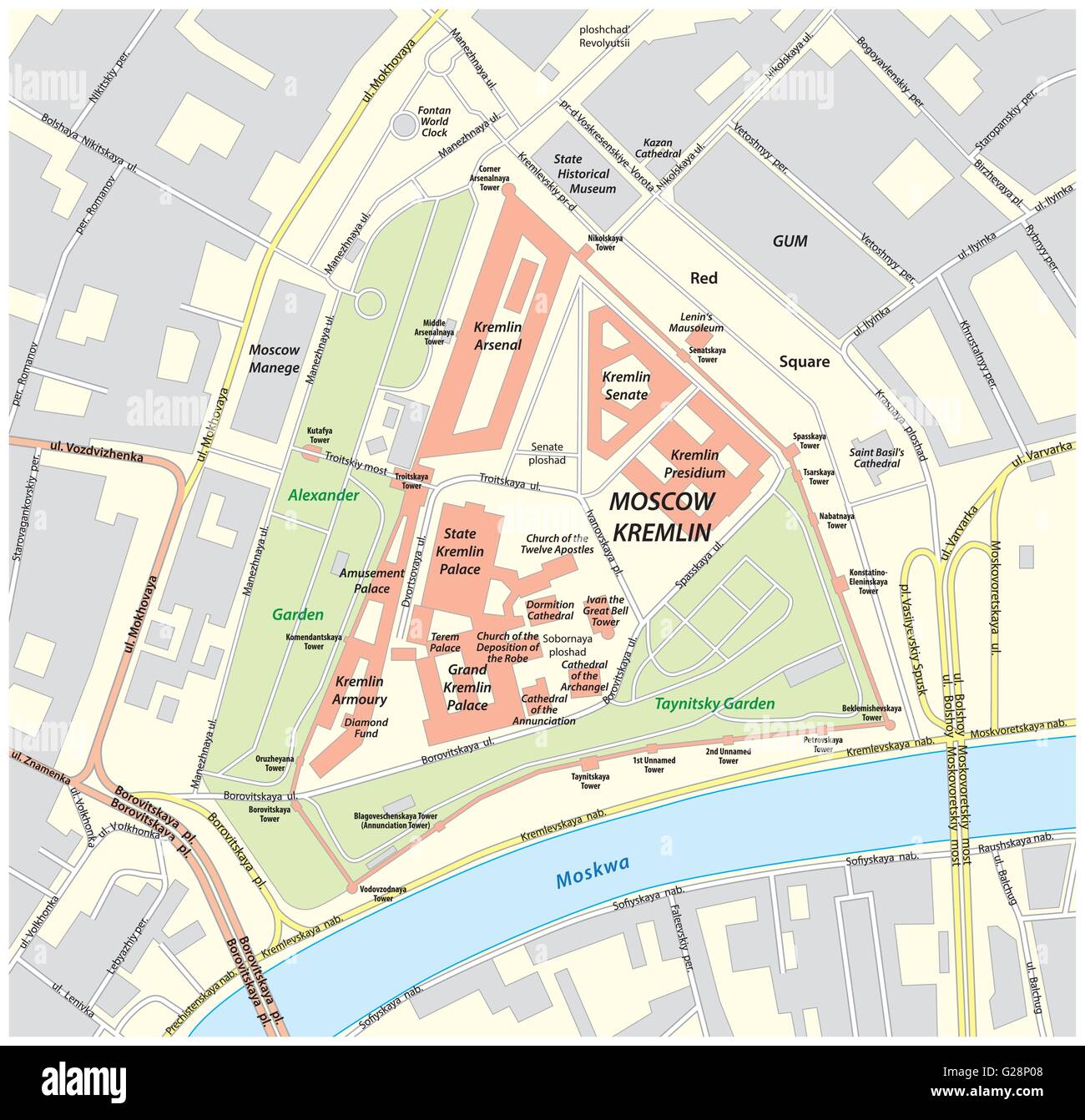 Plan des rues de vecteur de Kremlin de Moscou dans la capitale russe Moscou Illustration de Vecteur