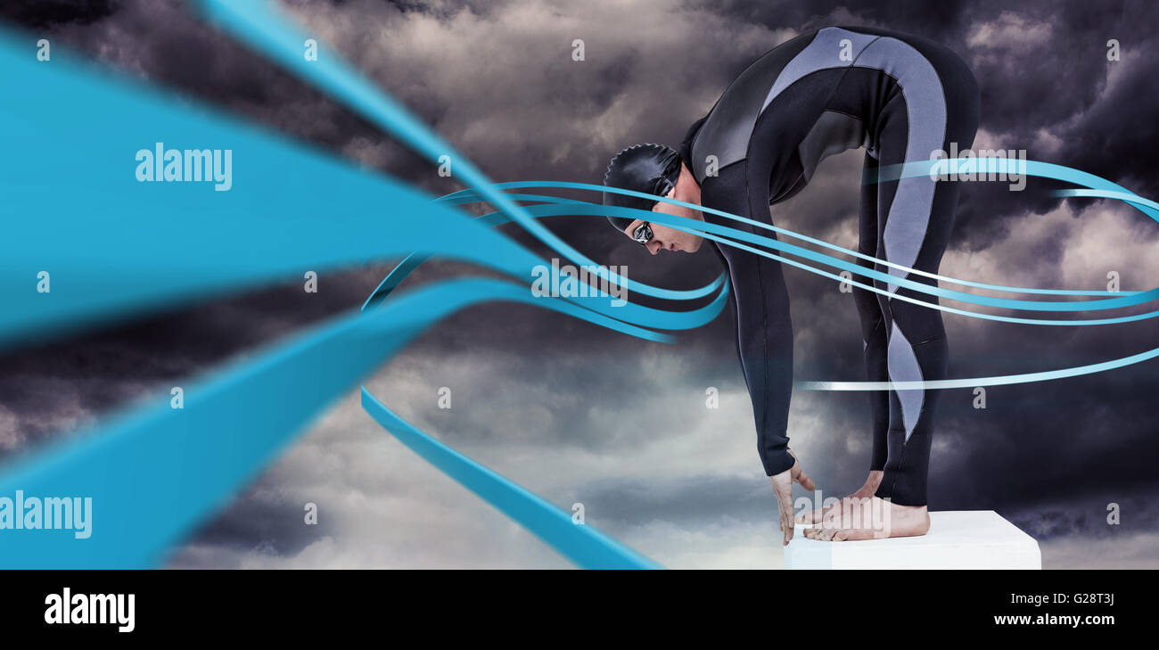Image composite du nageur en vétement de préparation de plongée Banque D'Images
