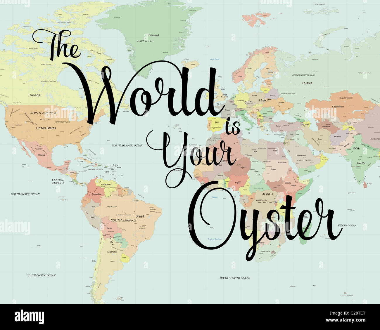 Carte du monde avec citation superposées Banque D'Images