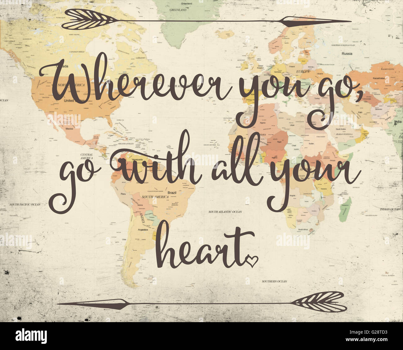 Carte du monde avec l'ancien style affichent sur devis Banque D'Images