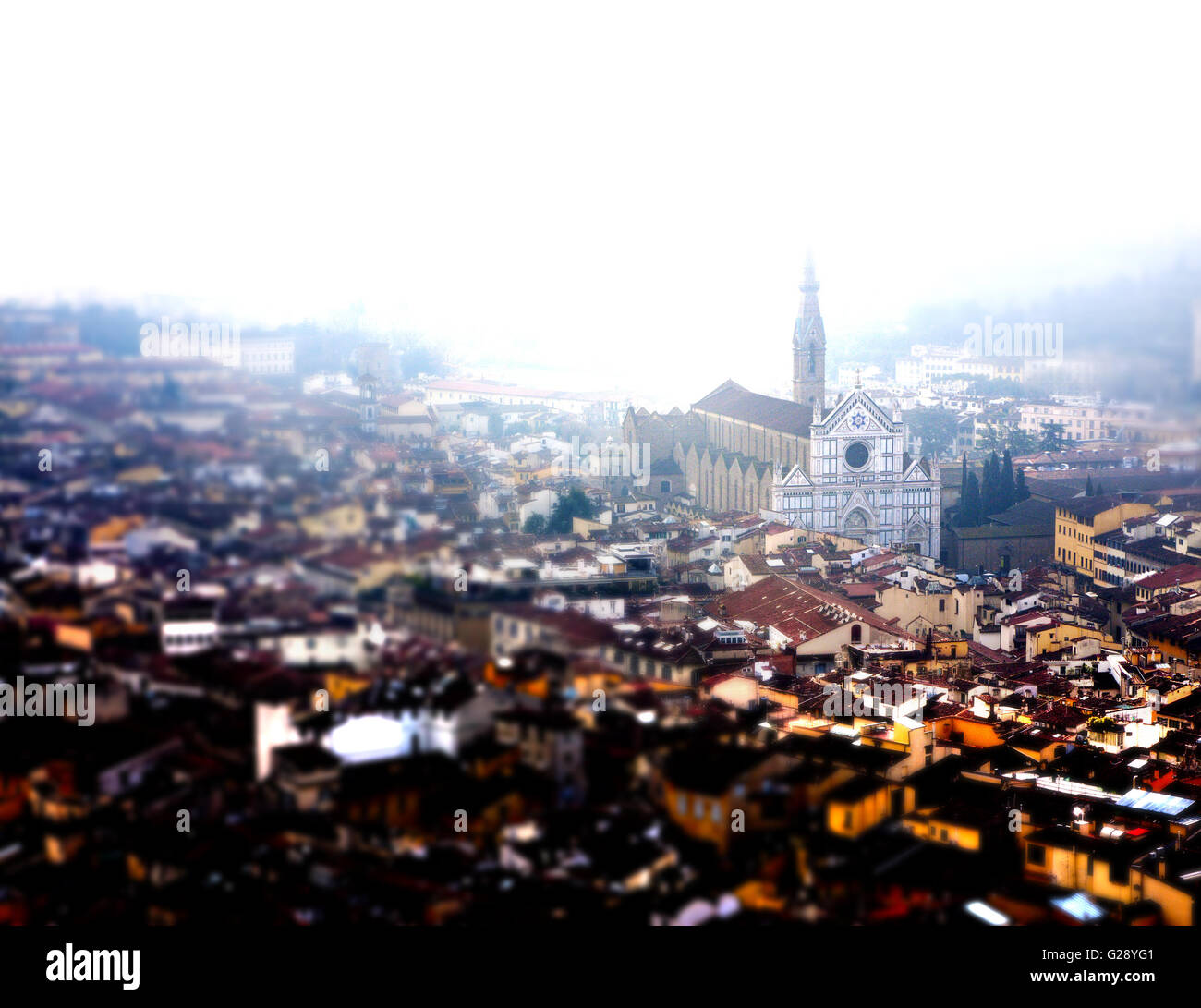 L'église Santa Maria Novella à Florence vue d'en haut, Tilt Shift effet ajouté Banque D'Images