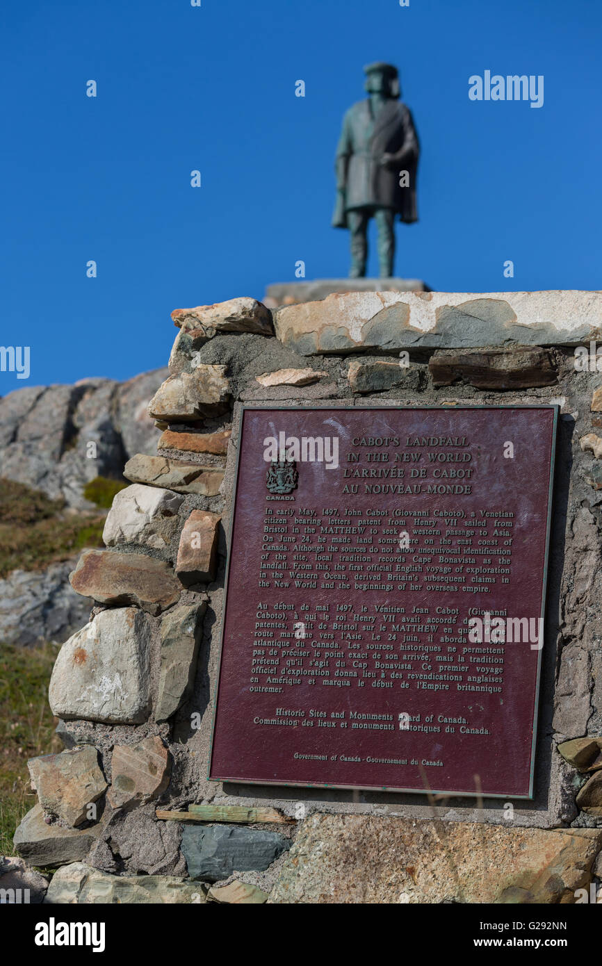 Statue de John Cabot et monument, Bonavista, Terre-Neuve, Canada Banque D'Images