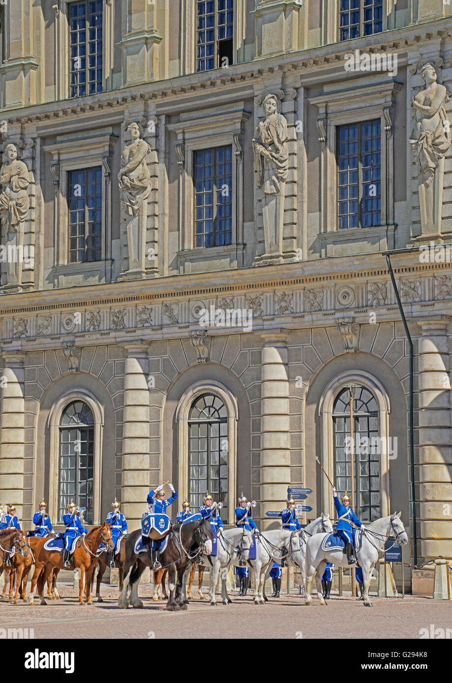 Relève de la garde au Palais Royal de Stockholm, Suède. Banque D'Images