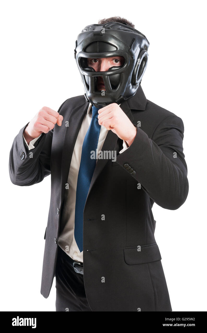 Businessman ready pour concept de prise mâle avec port de casque de boxe Banque D'Images