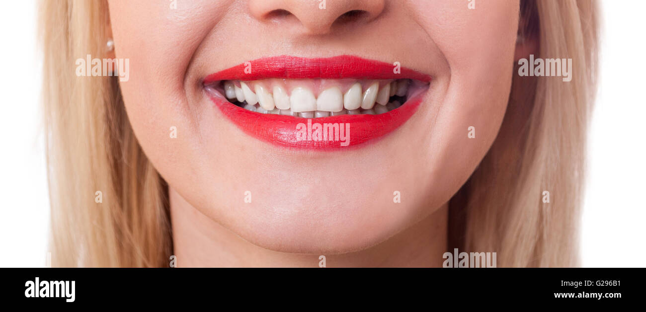 Grande Image D Une Femme Est Belle Bouche Au Sourire Avec Mignon Dents Parfaite Photo Stock Alamy