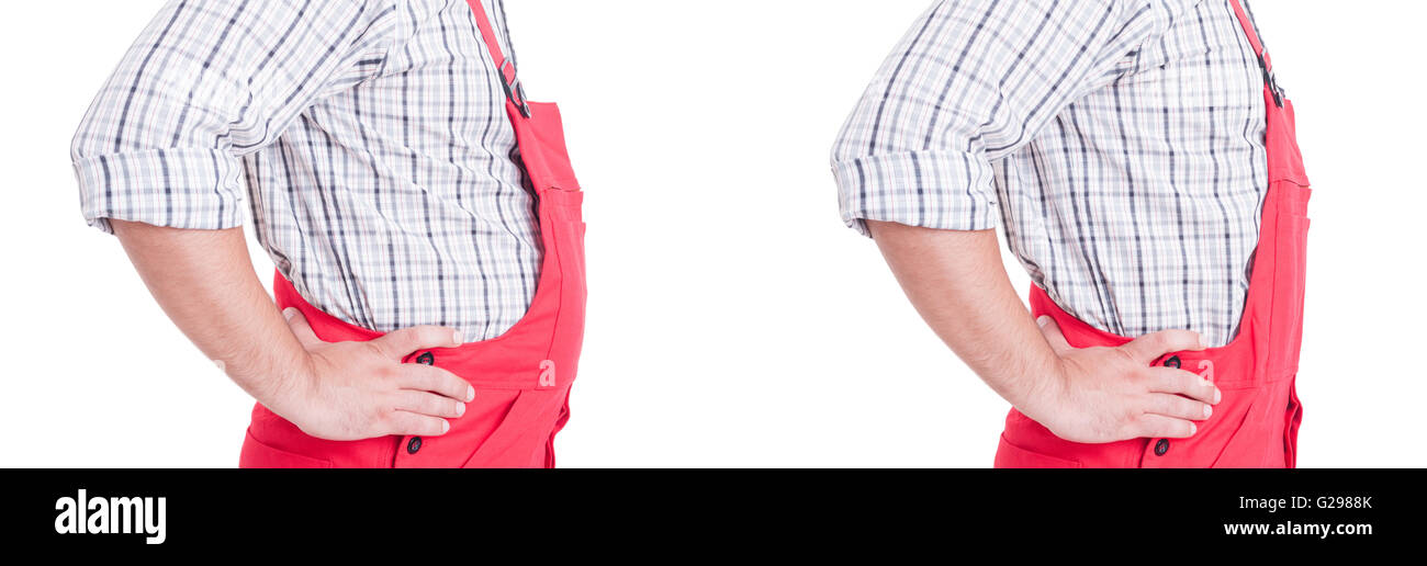 Fat et slim avant et après le régime alimentaire concept isolé sur blanc avec zone de texte et copie espace Banque D'Images Fat et slim avant et après le régime alimentaire concept isolé sur blanc avec zone de texte et copie espace Banque D'Images