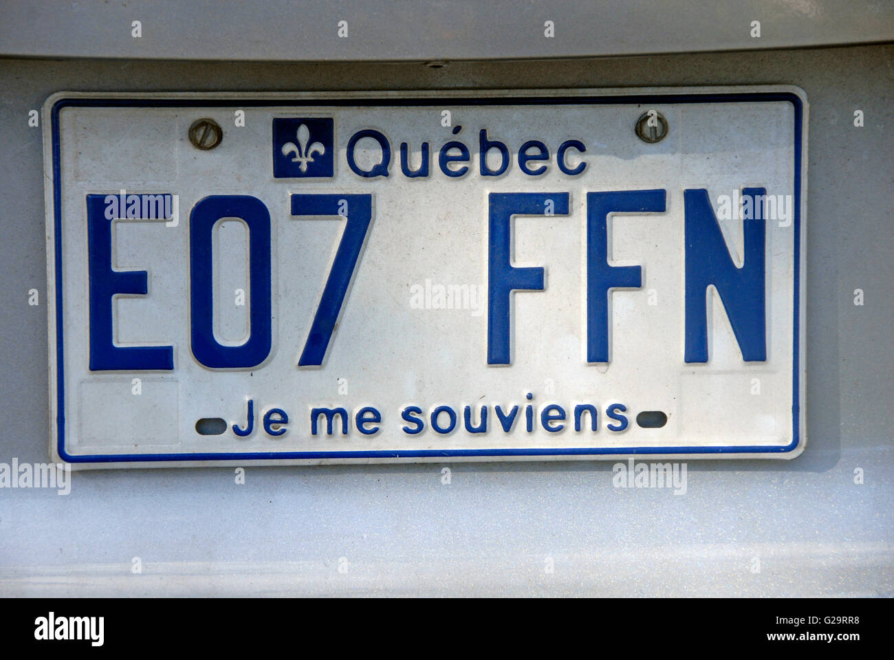 La plaque de numéro de voiture, Québec, Canada Banque D'Images