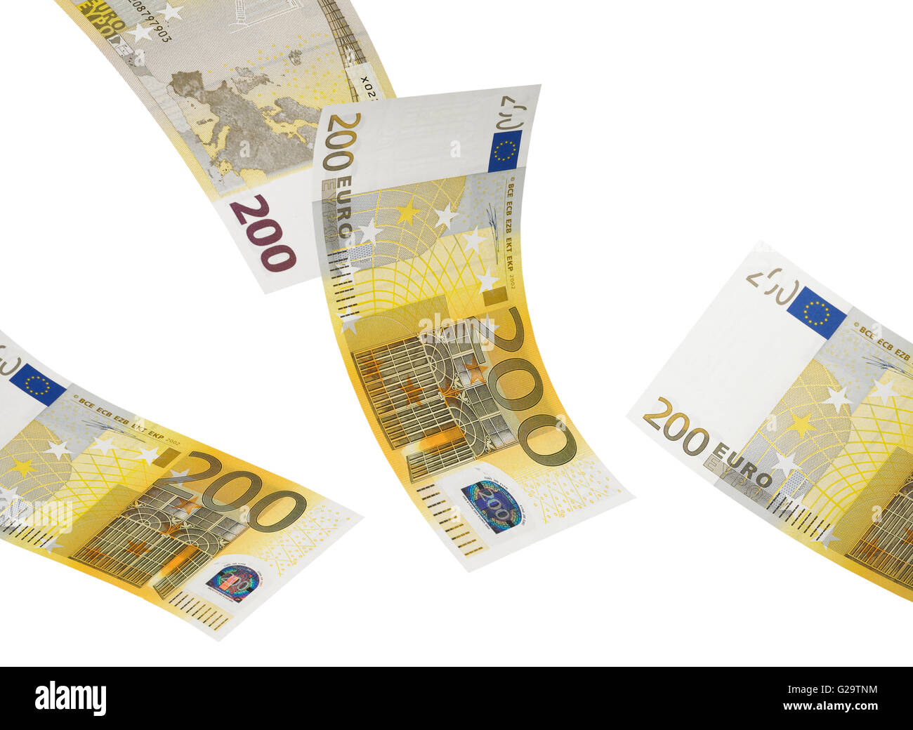 Deux cents euro bill isolé sur blanc. Format horizontal Banque D'Images