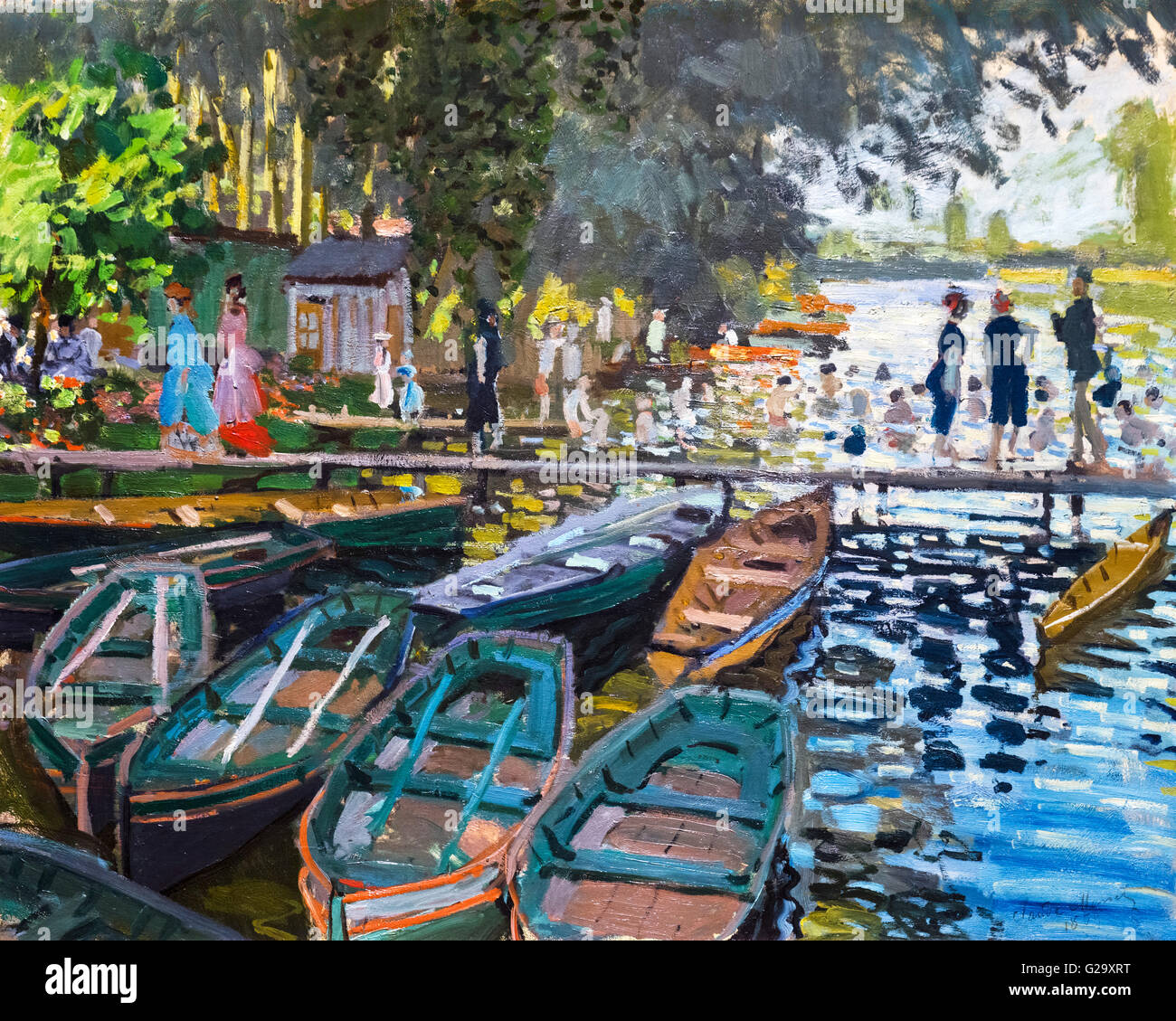 Baigneurs à la Grenouillère Claude Monet, huile sur toile, 1869. Cette peinture montre un populaire lieu de baignade et de plaisance sur la Seine près de Bougival à l'ouest de Paris. Banque D'Images