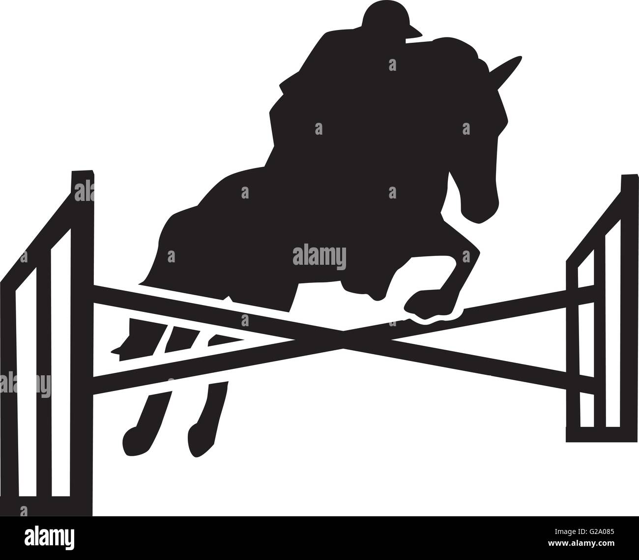 Saut à cheval sur des obstacles avec rider Illustration de Vecteur