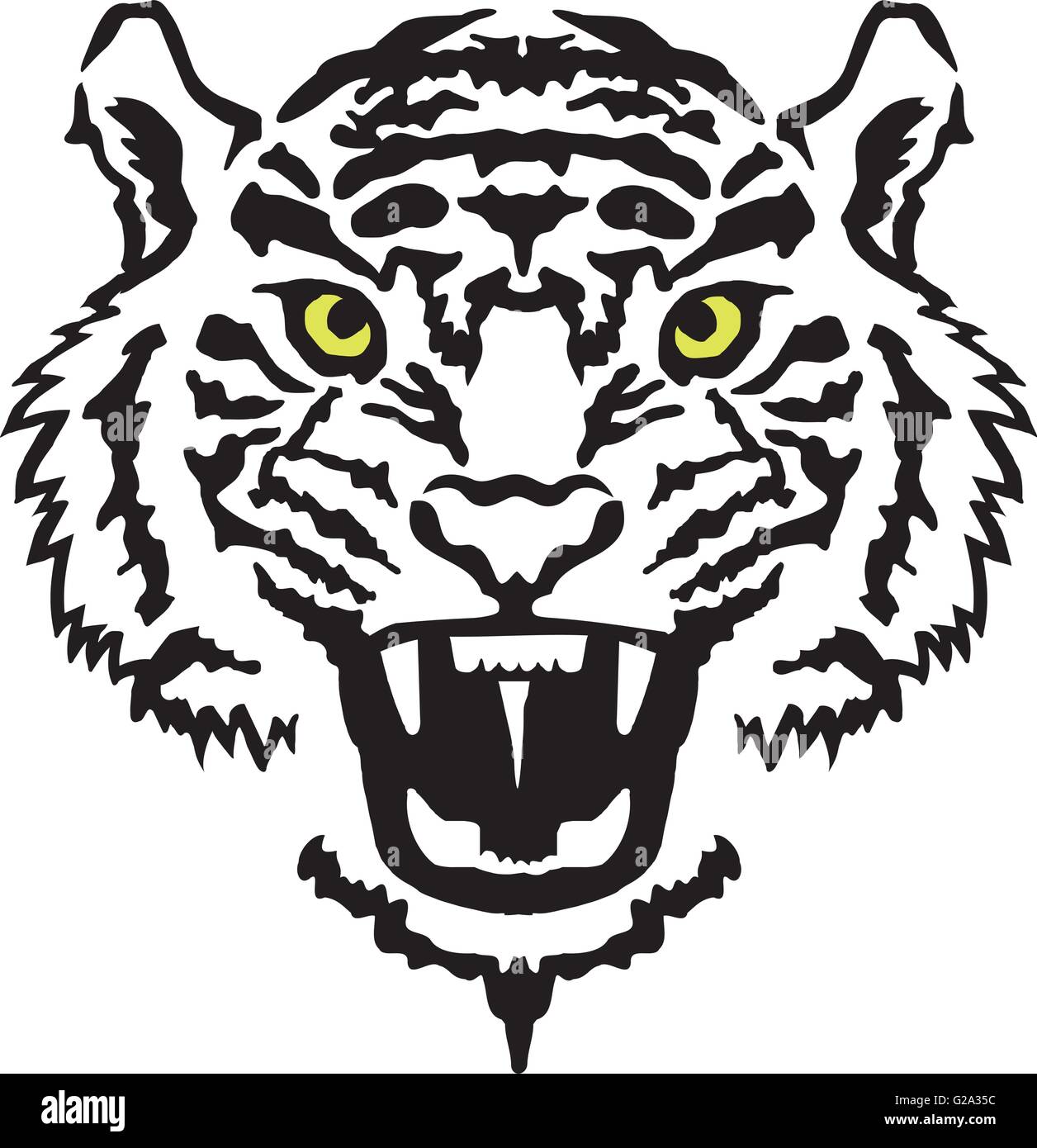 Tête de tigre en colère avec des yeux jaunes Illustration de Vecteur