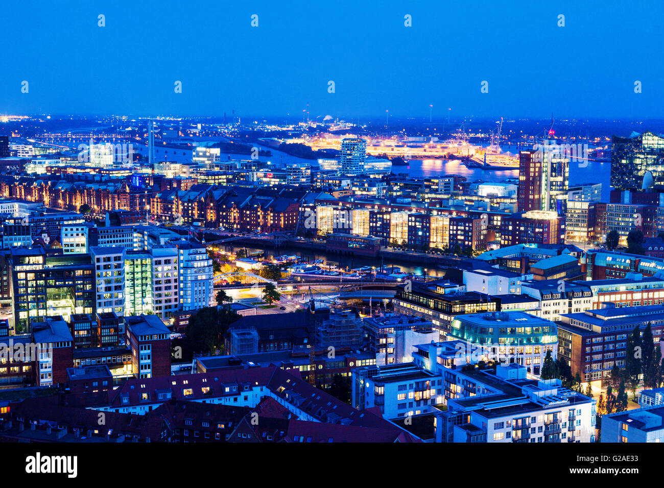 Vue aérienne de Hambourg avec Speicherstadt Hamburg, Allemagne Banque D'Images