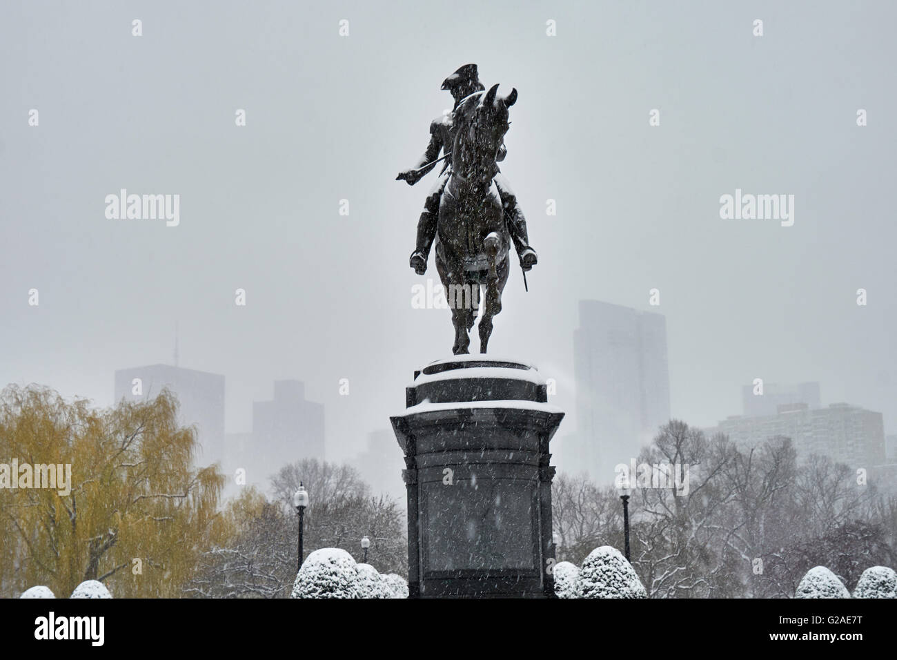 Statue de George Washington, le cheval en hiver Banque D'Images