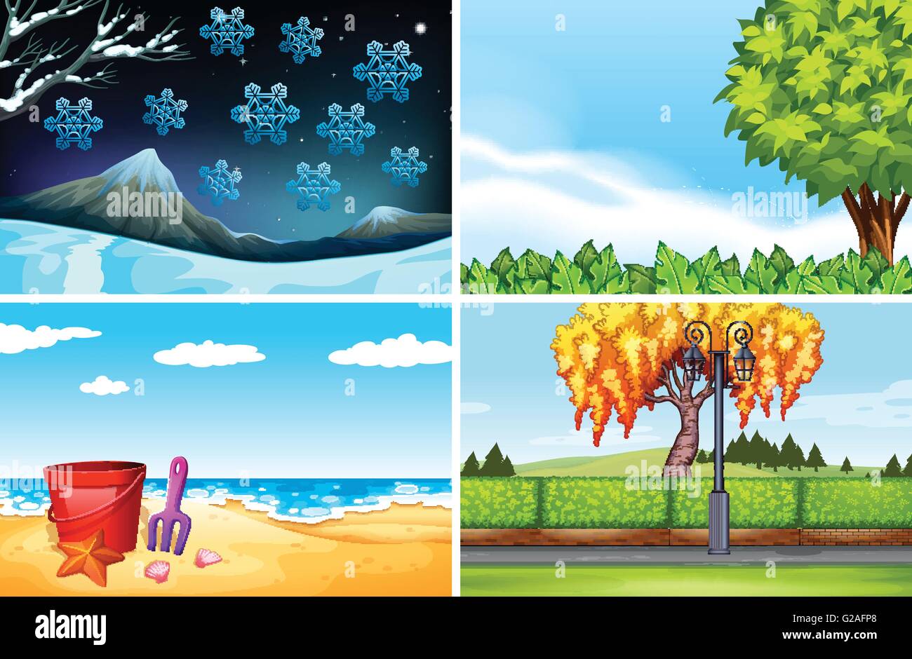 Quatre scènes de différentes saisons illustration Illustration de Vecteur