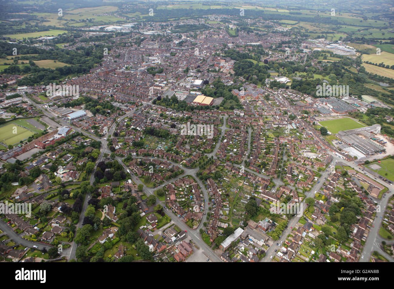 Une vue aérienne de la ville de North Staffordshire Leek Banque D'Images