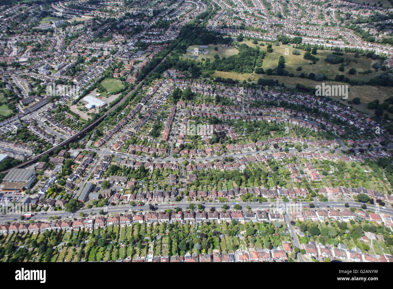 Une vue aérienne de Southgate, une banlieue du nord de Londres Banque D'Images