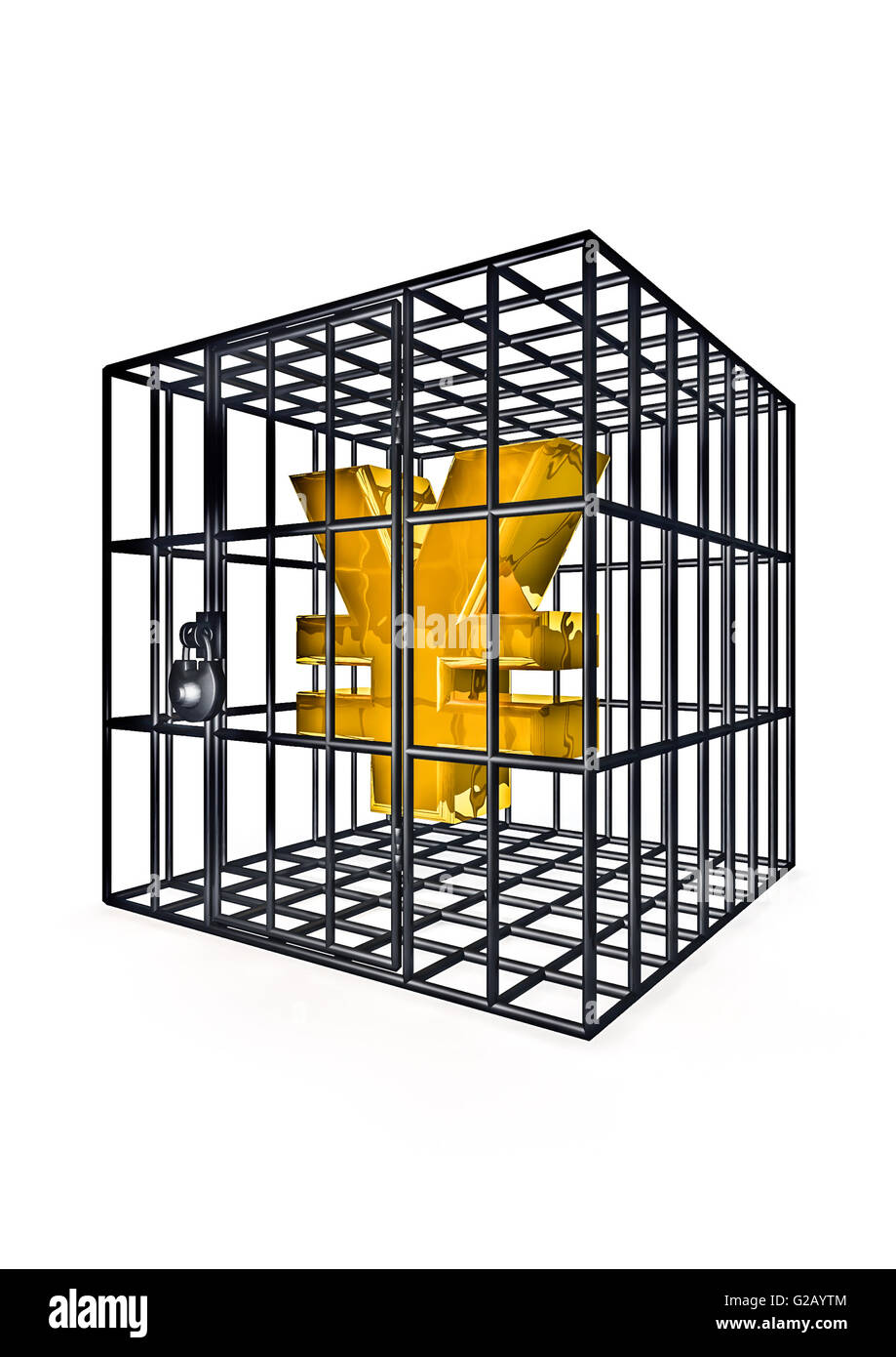 Yen en cage / 3D render of yen symbol en cage en métal Banque D'Images