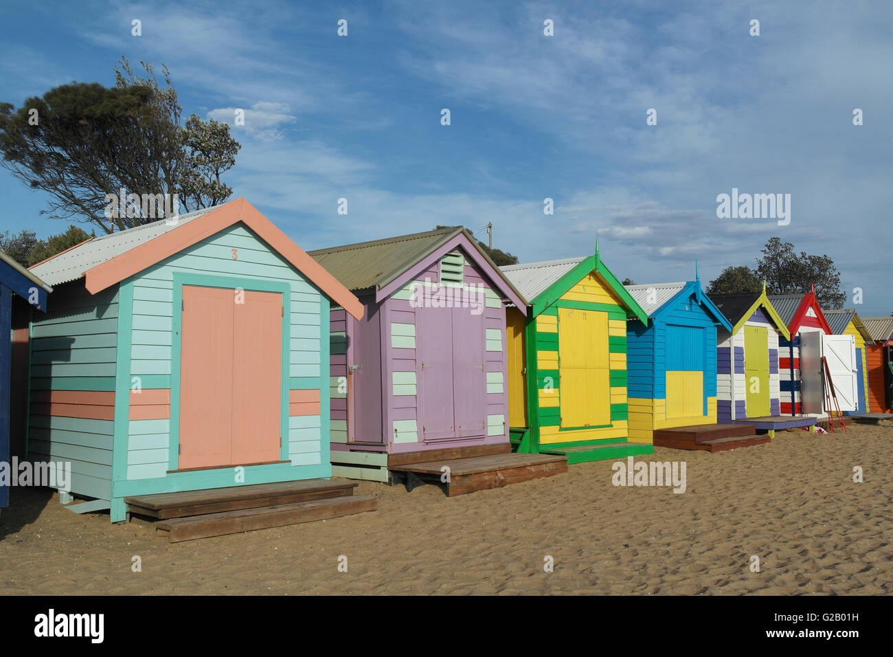 Cabines de plage de Brighton près de Melbourne - Australie Banque D'Images