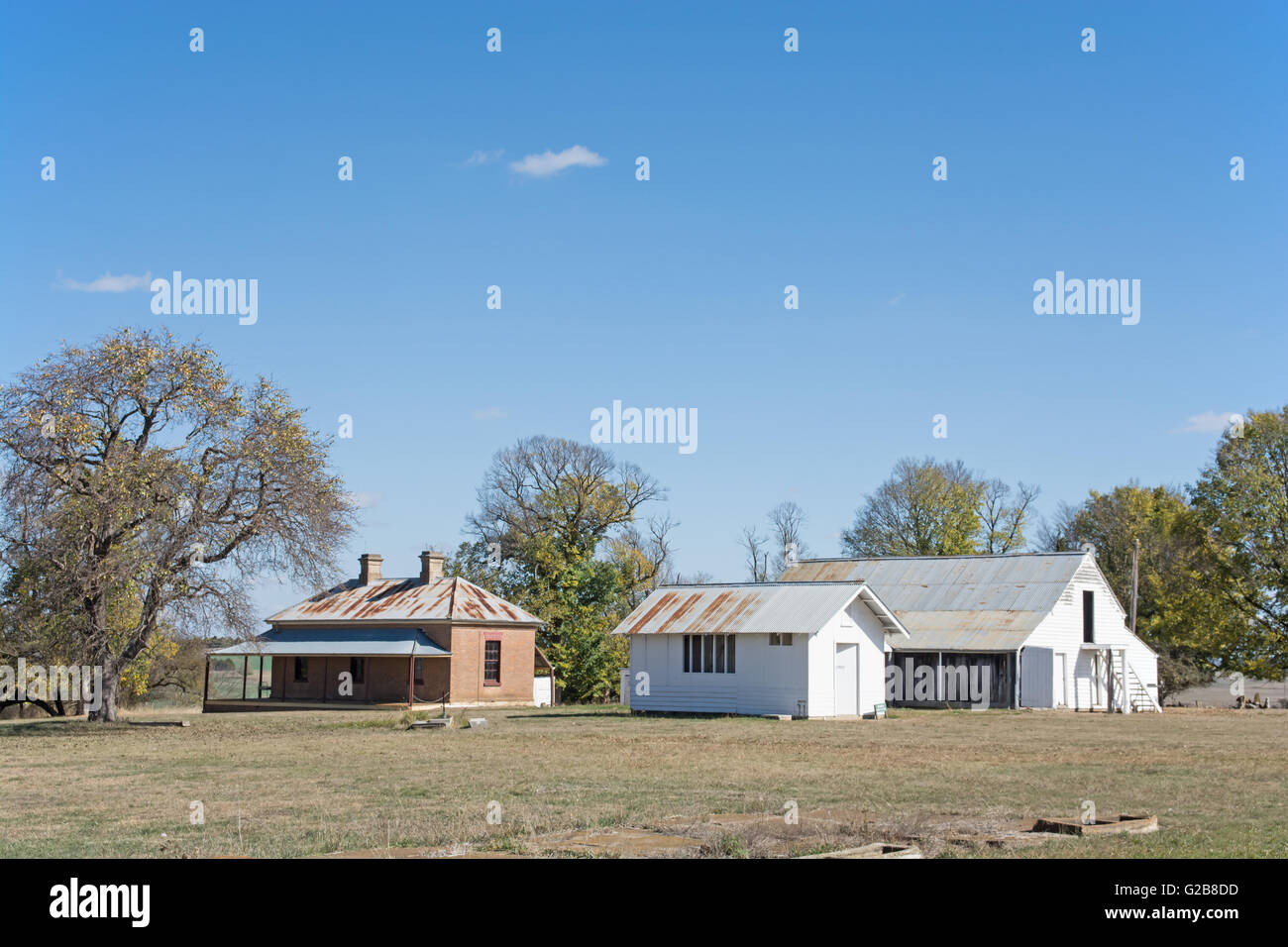 Les hangars agricoles, écuries et ferme originale accueil à Saumarez, une propriété du National Trust, Armidale NSW Australie. Banque D'Images