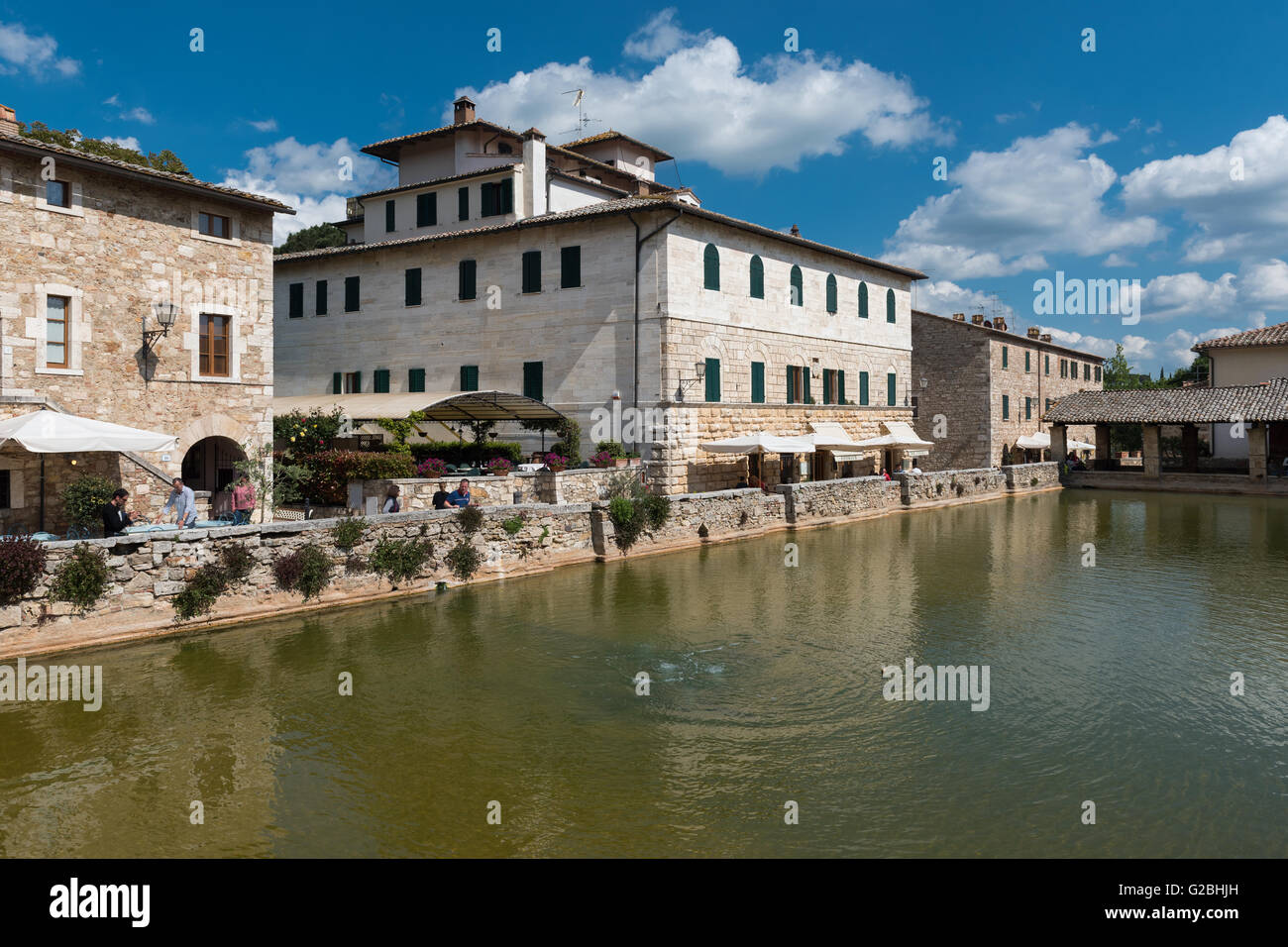 Hot springs étang, Spa Bagni San Filippo, Castiglione d'Orcia, Province de Sienne, Toscane, Italie Banque D'Images