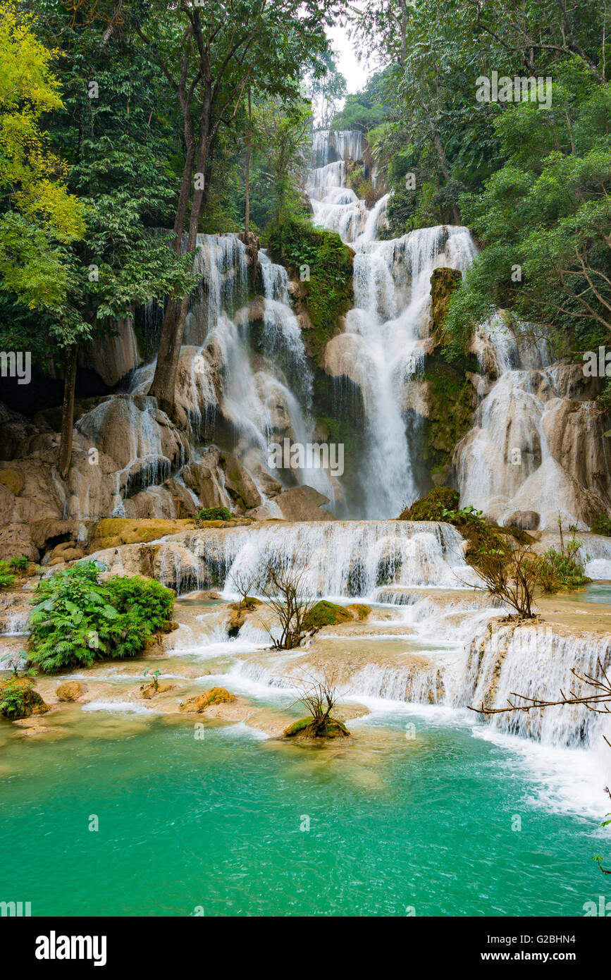 Grande Cascade avec cascades, Tat Kuang Si, cascades, Luang Prabang Luang Prabang Province, Laos Banque D'Images