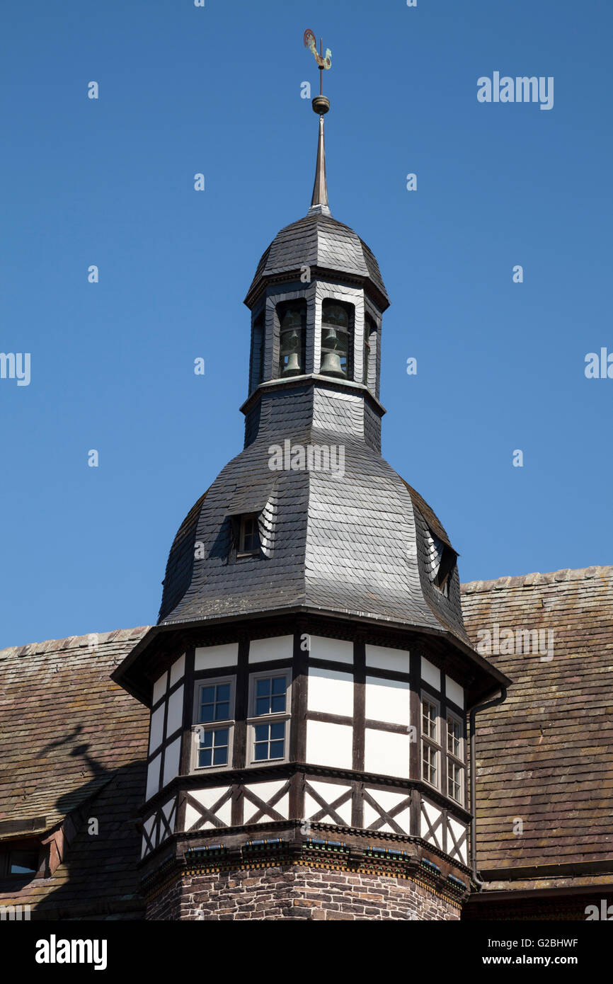 Au clocher de l'hôtel de ville historique, Hoexter, Weser Uplands, Rhénanie du Nord-Westphalie, Allemagne Banque D'Images