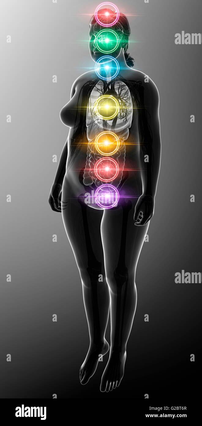 Les points d'énergie Chakra, illustration. Banque D'Images