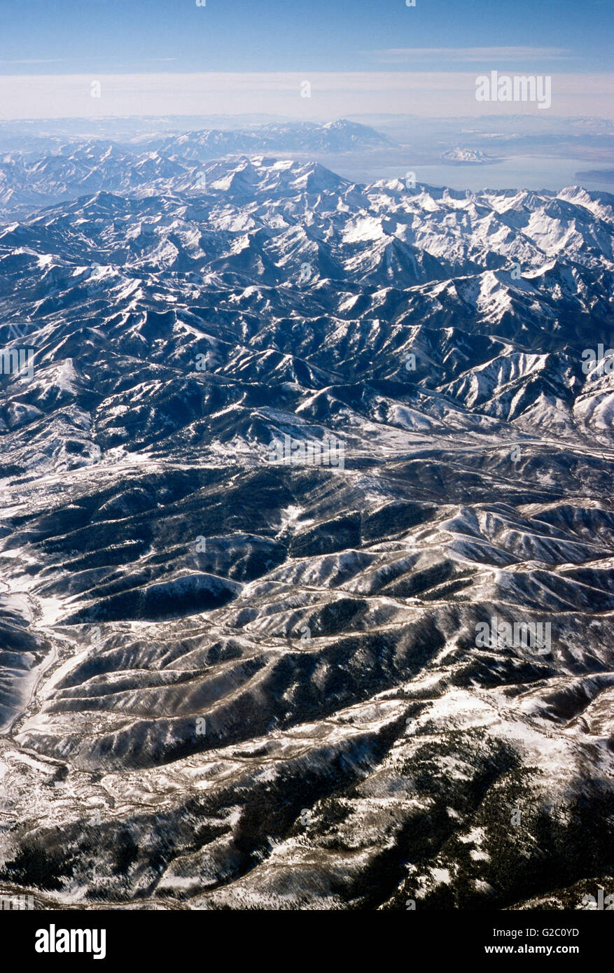 Vue aérienne de Wasatch Mountains ; à l'est de Salt Lake City, Utah, USA Banque D'Images