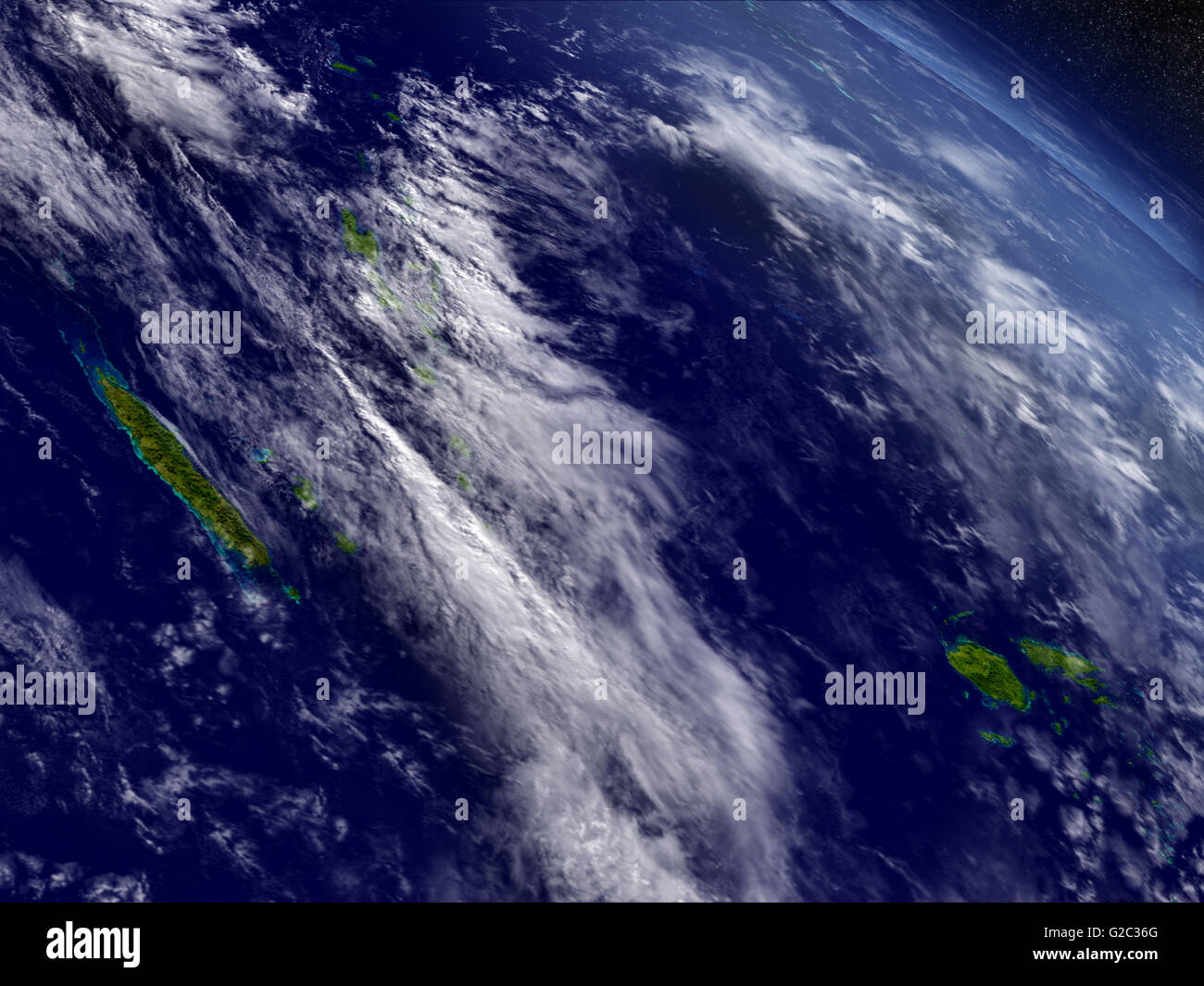 La Nouvelle-Calédonie, Fidji et Vanuatu avec région vu de l'orbite de la Terre dans l'espace. Illustration 3D hautement detaile avec Banque D'Images