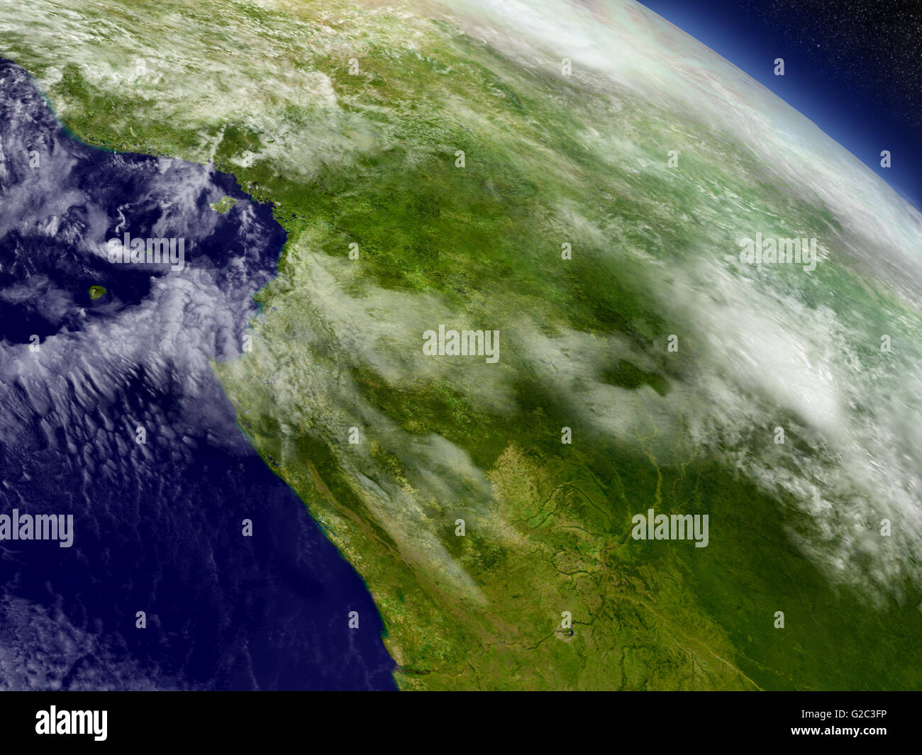 Le Cameroun, le Gabon et le Congo avec sa région comme vu de l'orbite de la Terre dans l'espace. Illustration 3D très détaillées avec du vrai Banque D'Images