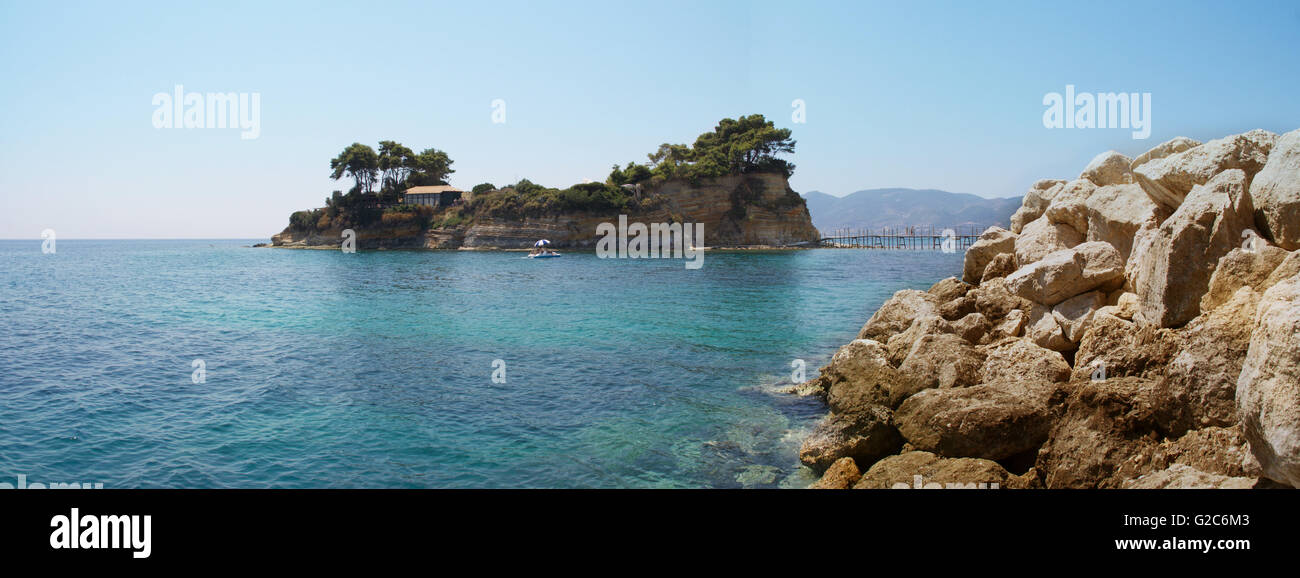 Agios Sostis. Vue panoramique de Paradise Island sur Zakynthos, Grèce Banque D'Images