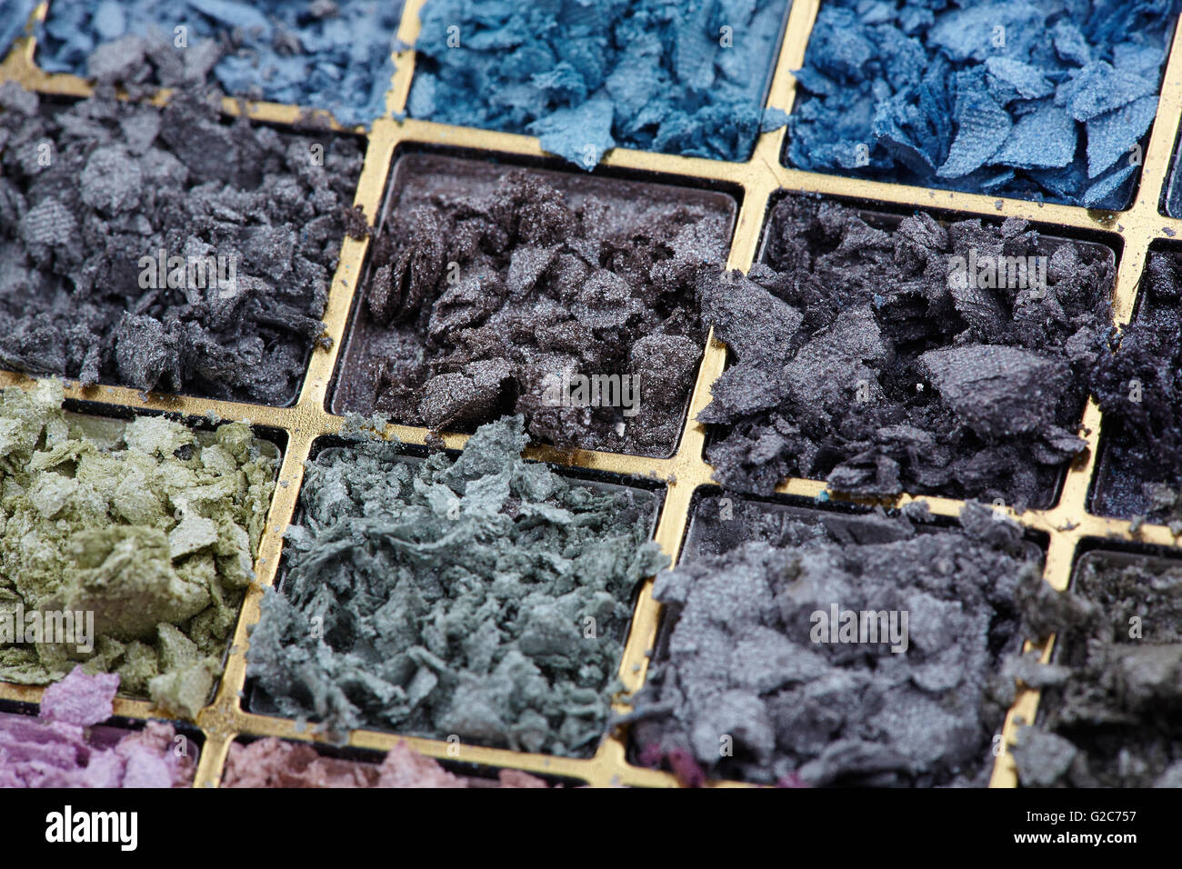 Palette ombres à paupières cassée closeup Banque D'Images