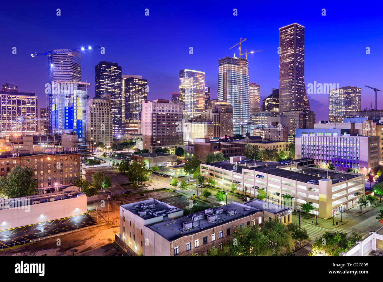 Houston, Texas, USA Centre-ville de ville au crépuscule. Banque D'Images