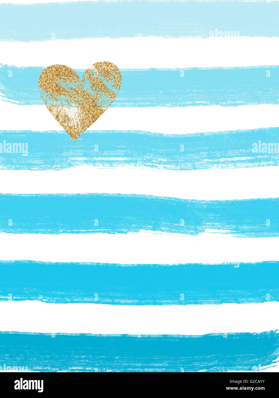 Valentine image - rough rayé bleu, coeur d'or, parfait comme d'une carte ou d'imprimer sur un mur de pépinière Banque D'Images